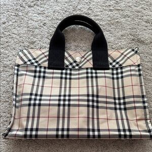 Burberry Beige Vintage Check Tote with Black Handles